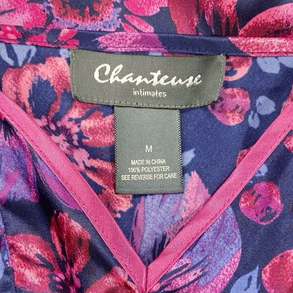 Chanteuse Intimates Pink & Purple Floral Slip Dress Maxi Silky Women’s Medium - Picture 2 of 11